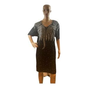 Elegant Black Midi Dress with Silver Accents